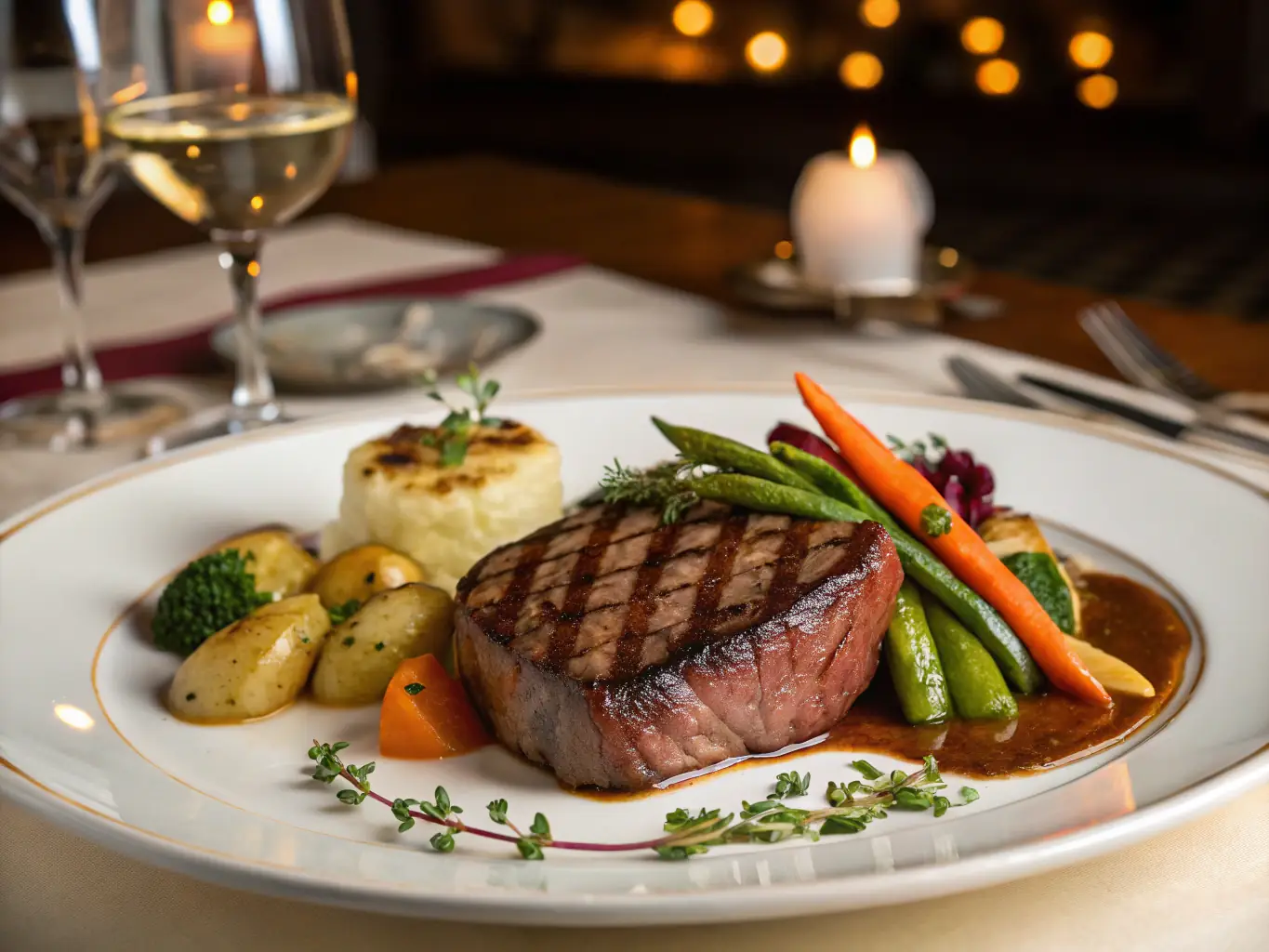A beautifully plated dish at an upscale restaurant in downtown Indianapolis, featuring modern American cuisine and elegant presentation.