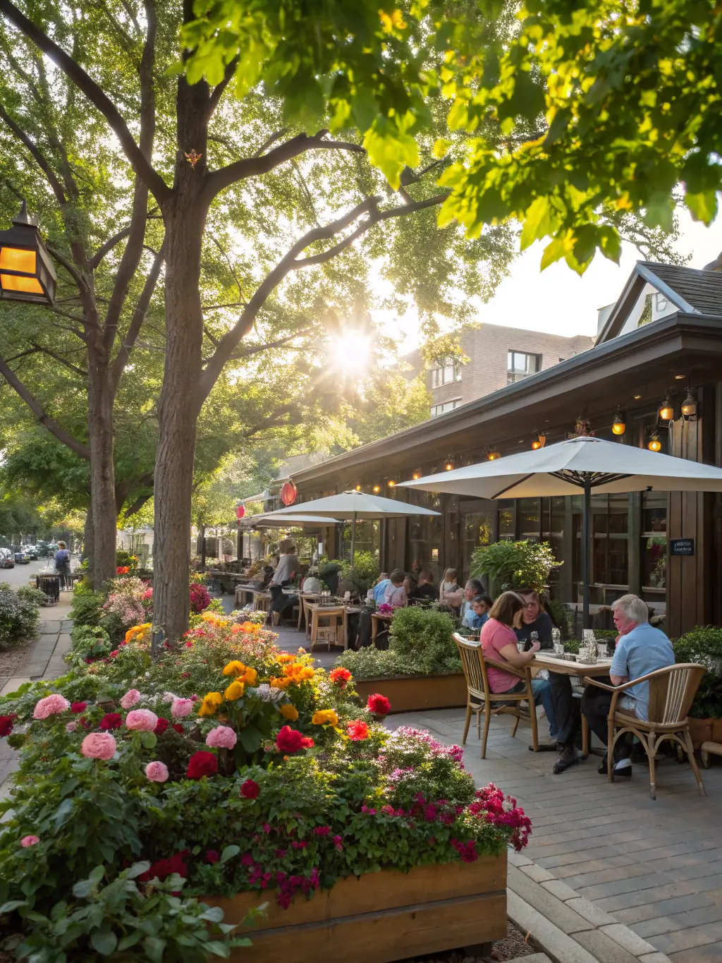 A cozy image of a couple sipping coffee and enjoying pastries at a table outside a cafe in the Mass Ave cultural district of Indianapolis.